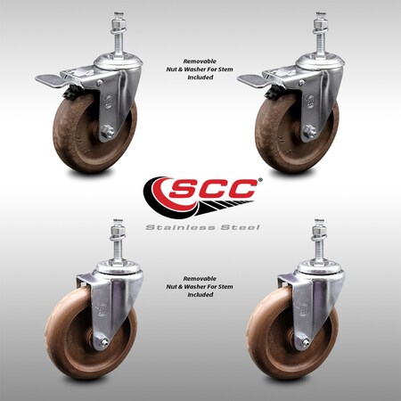 Service Caster 5 Inch SS High Temp Glass Filled Nylon 10mm Stem Caster Lock Brake SCC, 2PK SCC-SSTSTTL20S514-GFNSHT-M1015-2-S-2